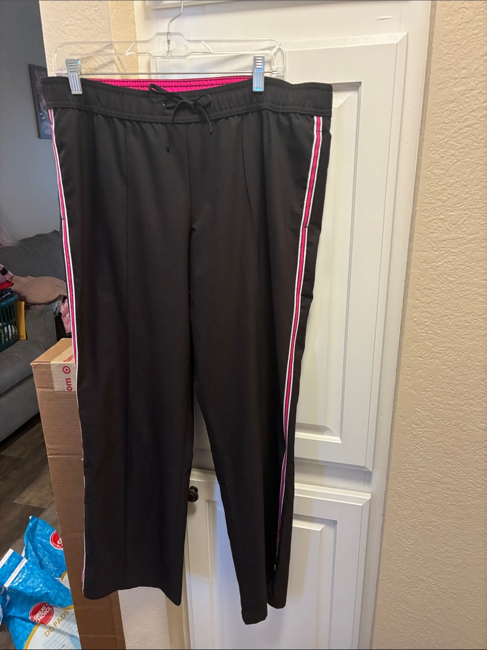 Made for Life Black Track Pants with Pink & White Side Stripe
